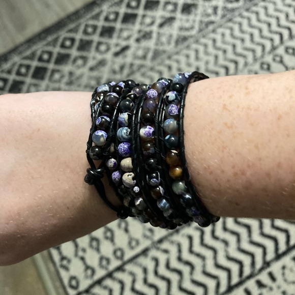 Leather wrap bracelet with real stones - Picture 3 of 4